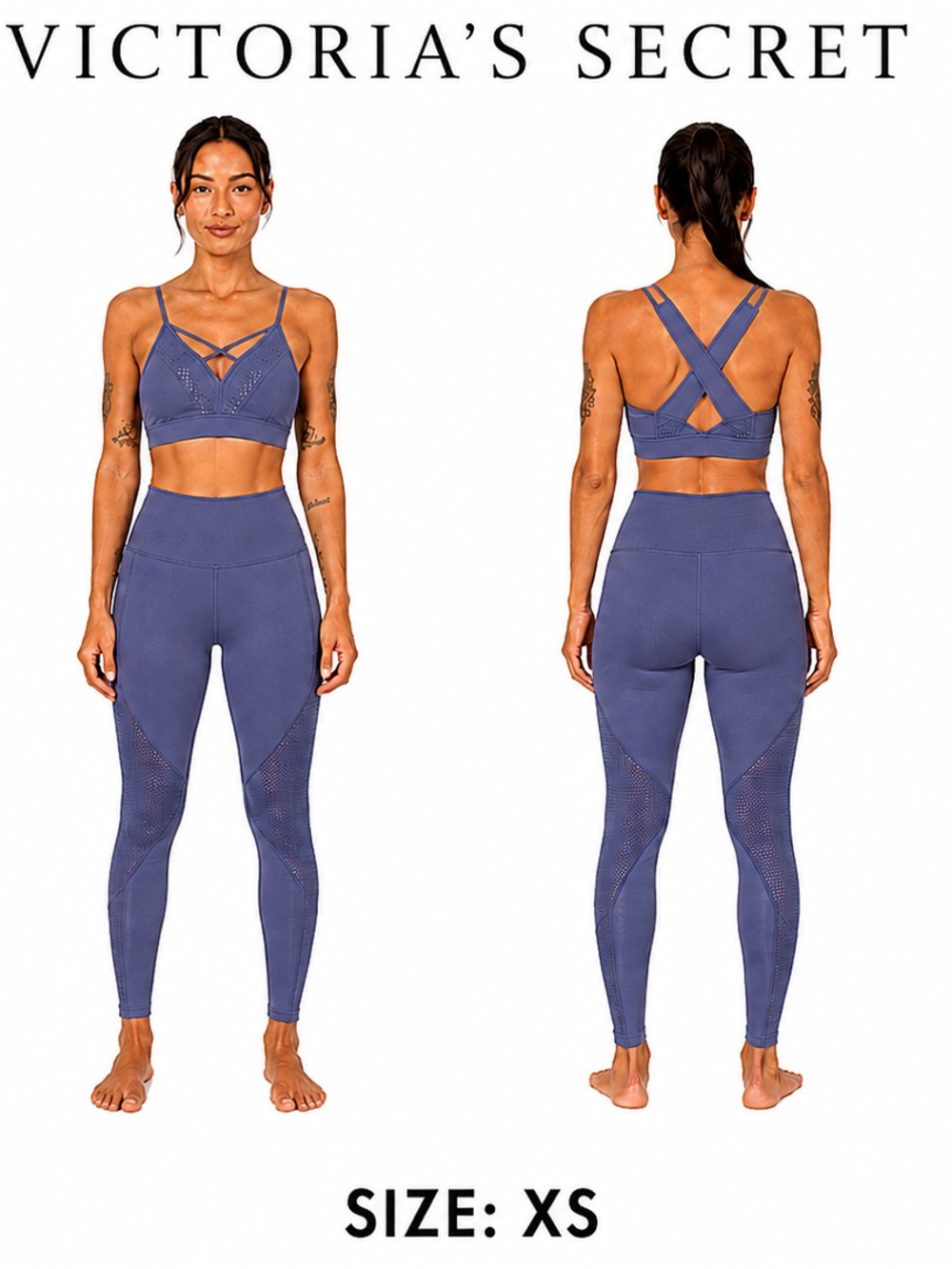 Victoria's Secret Seamless Strappy Sports Bra & Legging Set — Dusty Blue Size XS